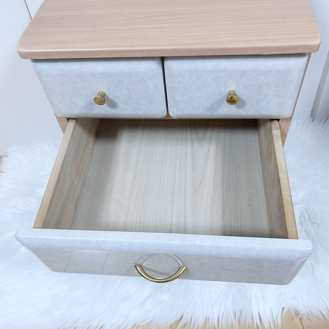 大理石調　サイドチェスト　コンパクト　ナイトボード　3段4杯　ゴールド