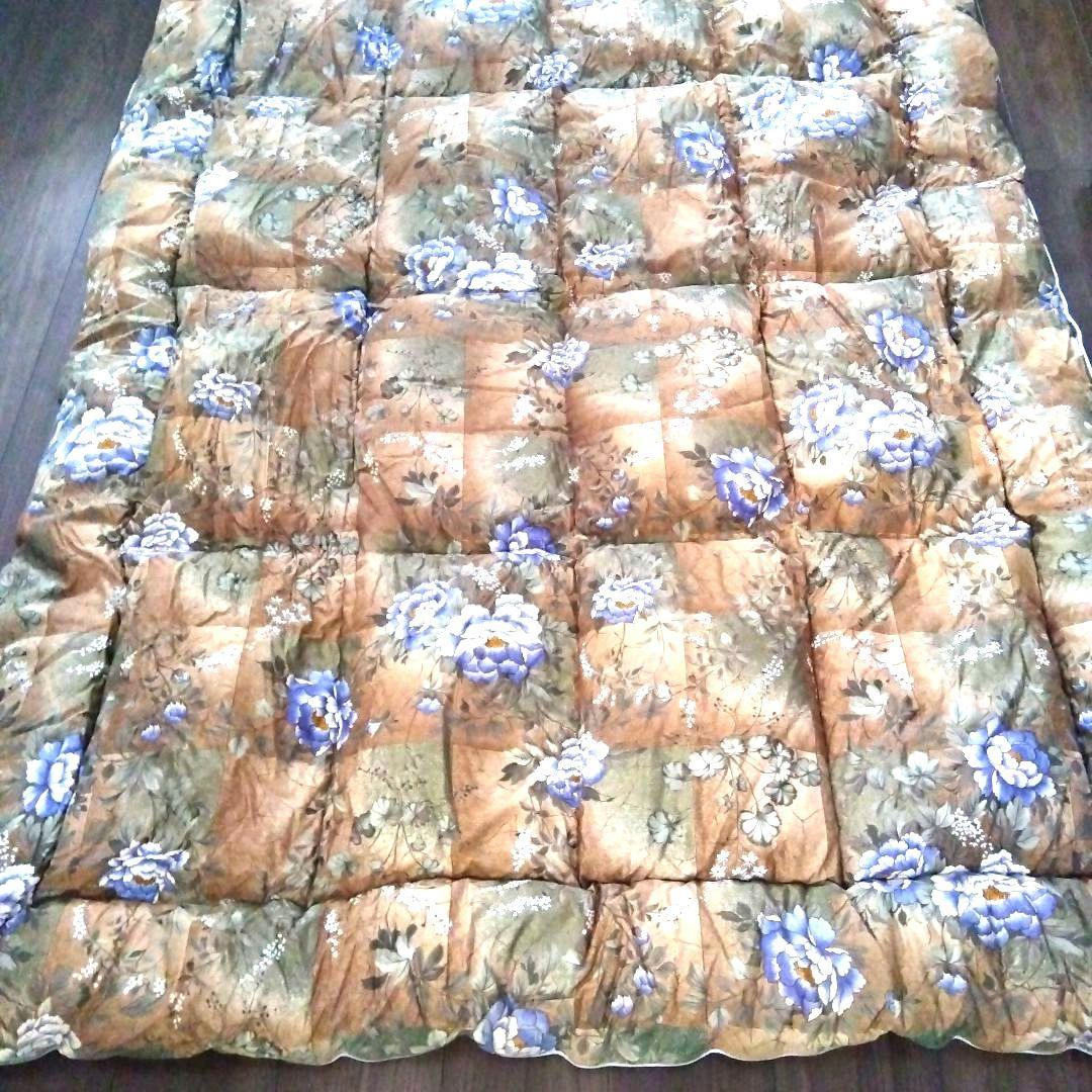 羽毛掛け布団 シングル 花柄 ブルー系 日本製