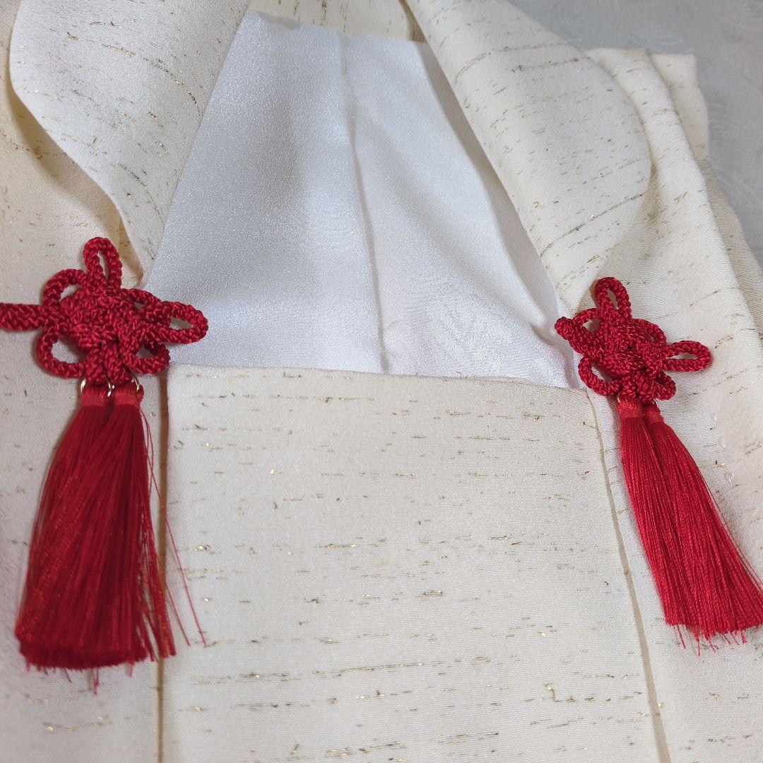 七五三３歳正絹アイボリー色に金糸が織り込まれた手縫いの被布（中綿無し）