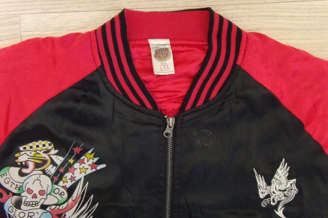 わ*さ様 【2XL】エドハーディーEd Hardy スカジャン 鷹蛇スカル剣 プ