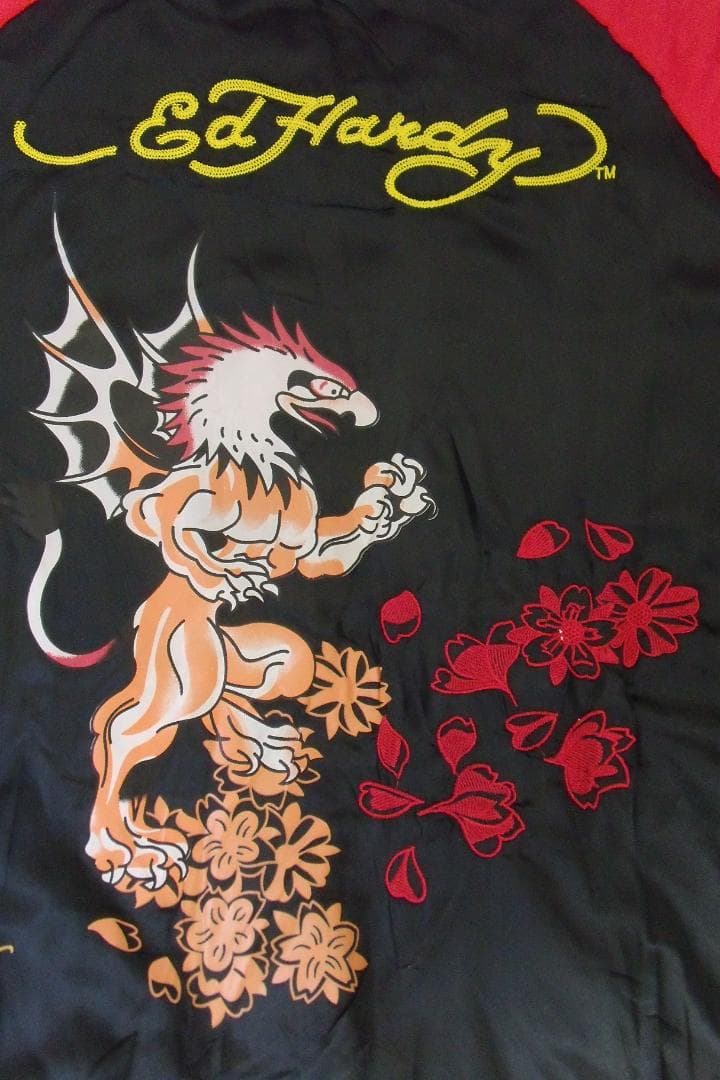 わ*さ様 【2XL】エドハーディーEd Hardy スカジャン 鷹蛇スカル剣 プ