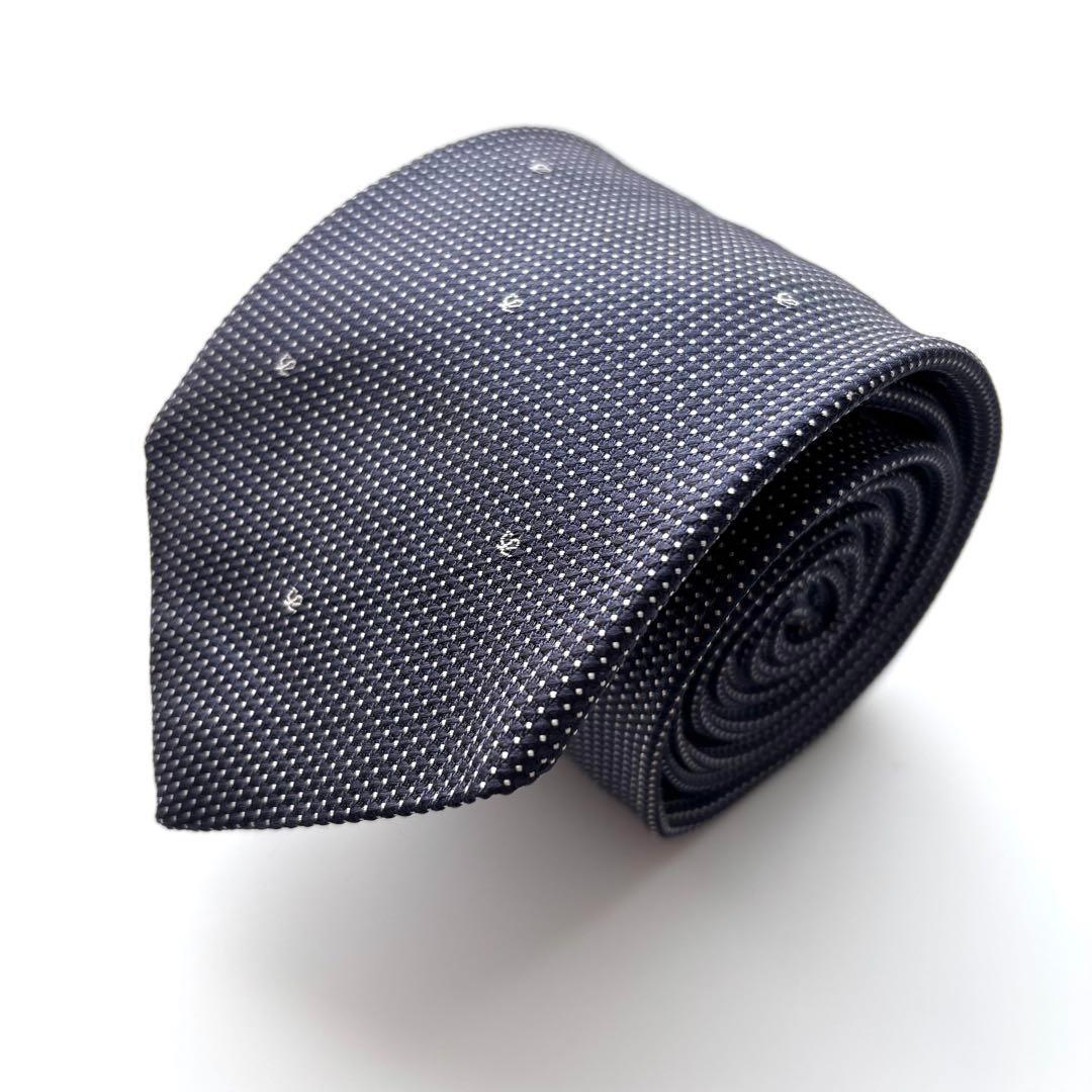 ꧁美品꧂ ロエベ ネクタイ 無地 ソリッドタイ アナグラム Lロゴ ネイビー