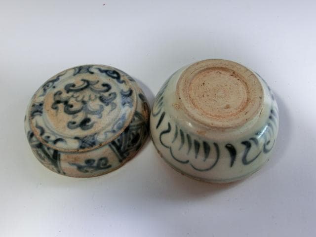 蓋物■呉須安南 古い染付 安南 丸香合 花唐草 青華 古玩 時代物 骨董品■