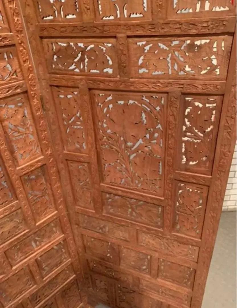 高級紫檀シーシャムウッド 材／186cm／アジアンコロニアル ４連パーティション