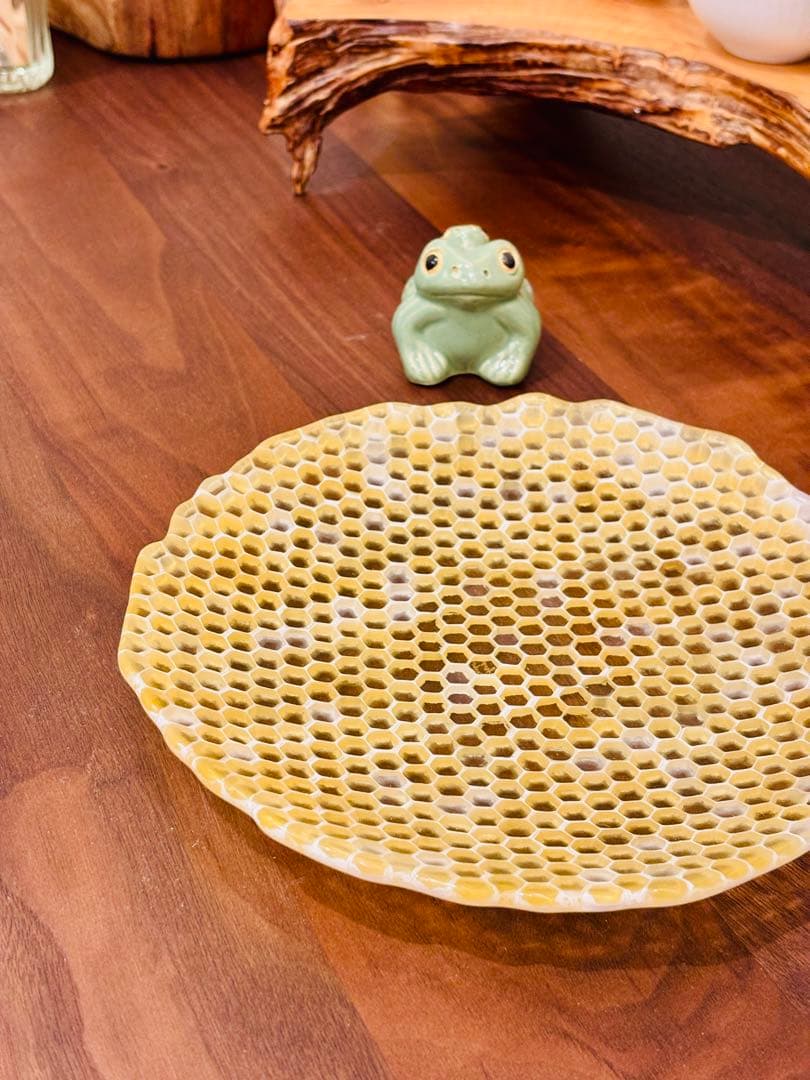 江波富士子　ハニカム　ガラスプレート　新品