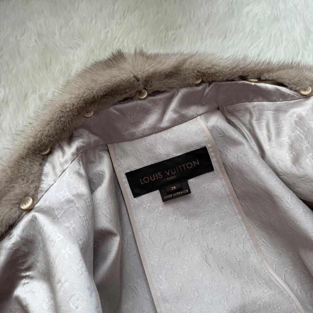 最高級Lサイズ ルイヴィトン　ロングコート　モノグラム総柄　シルク　ミンクファー