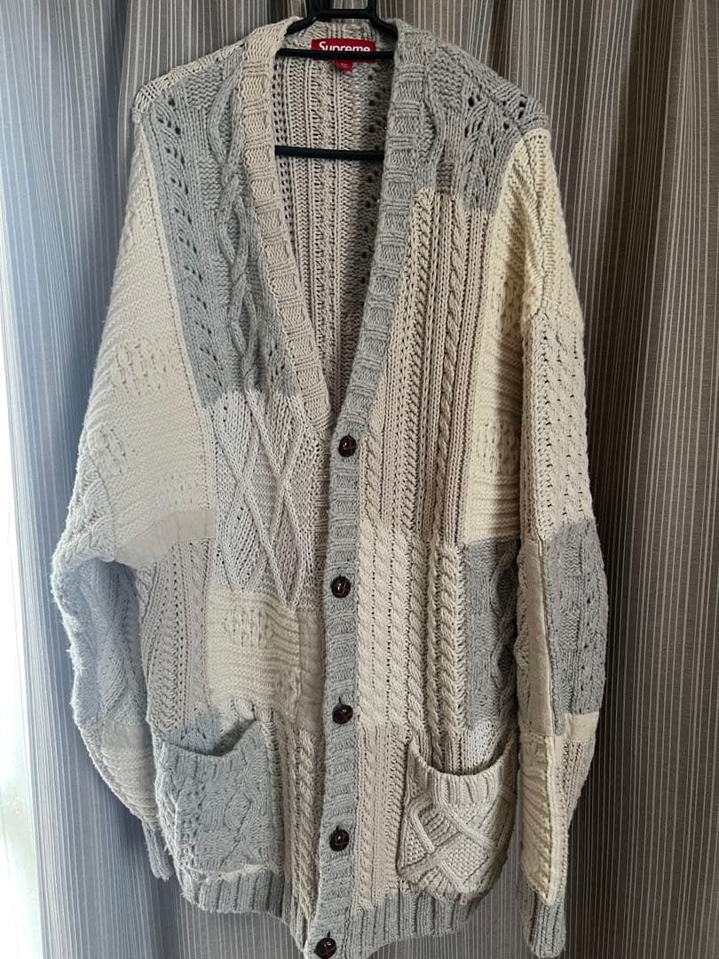 トップス supreme patchwork cable knit cardigan