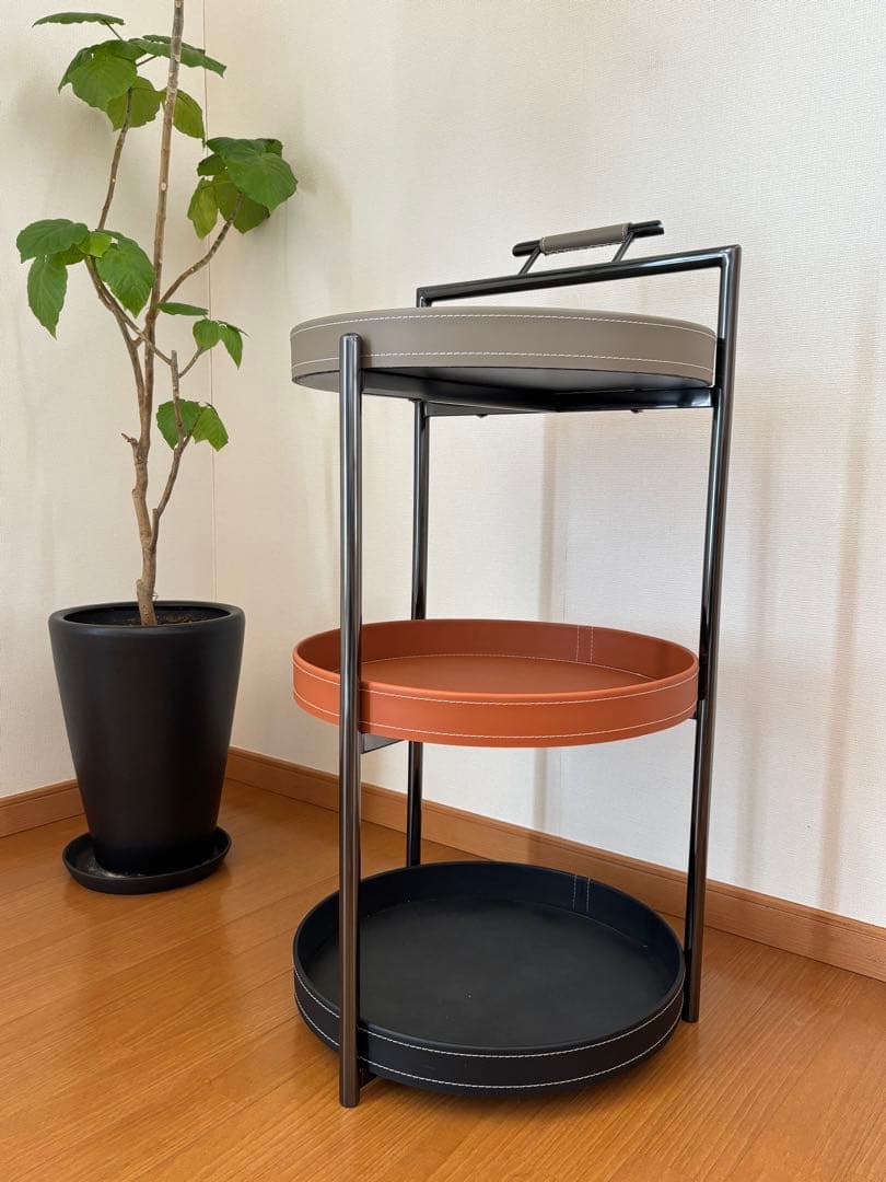 海外輸入　3段ワゴン　キャスター付き　収納ラック　グレー/ブラウン/ブラック