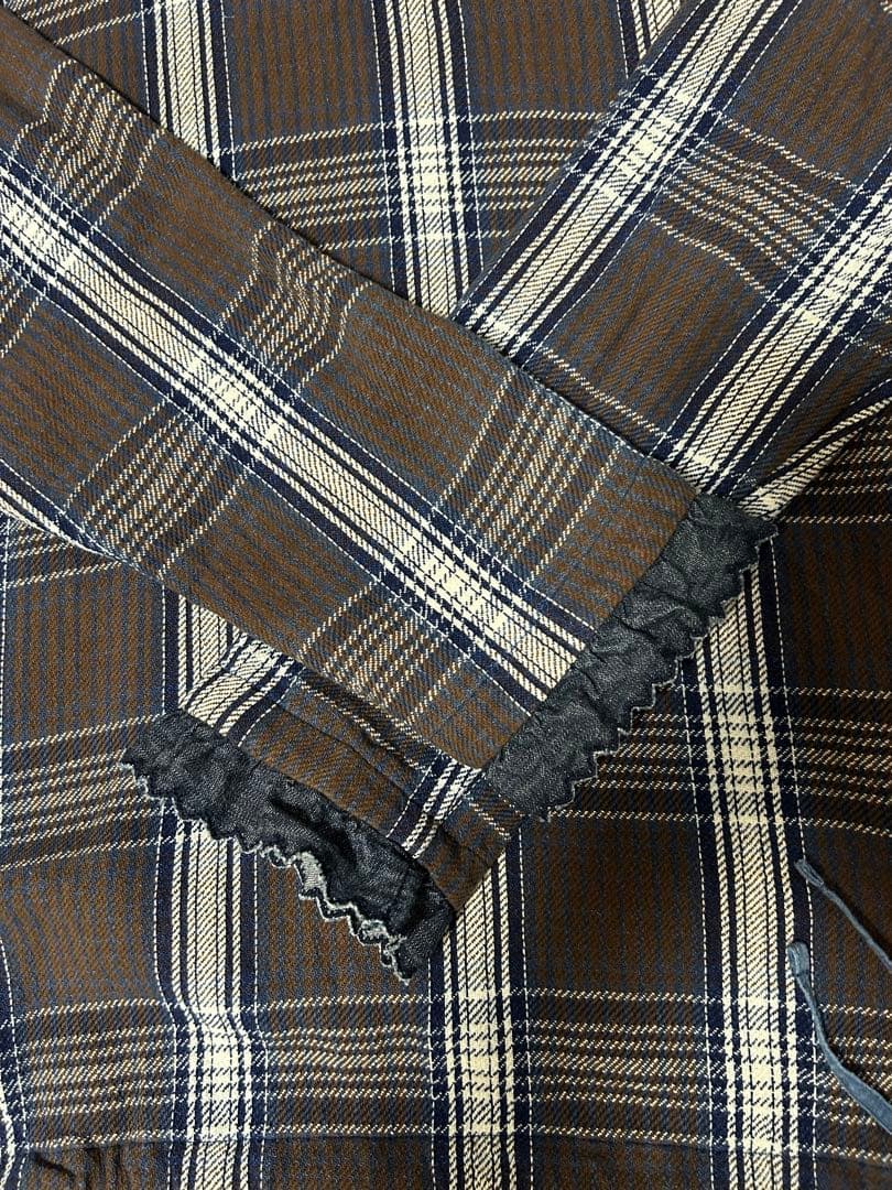 45R藍ざっくりネルのフリルTシャツ　お値下げ