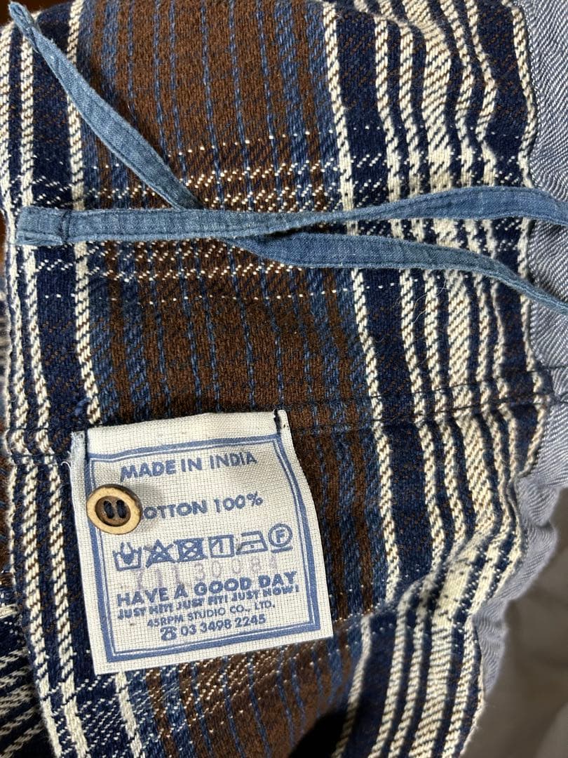 45R藍ざっくりネルのフリルTシャツ　お値下げ