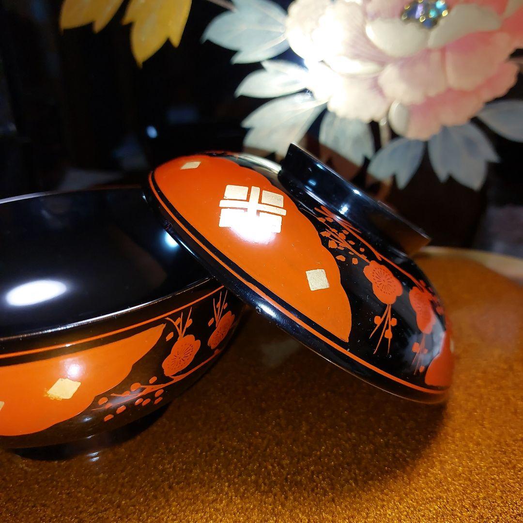 輪島塗正法寺梅椀くり貫き大型五客