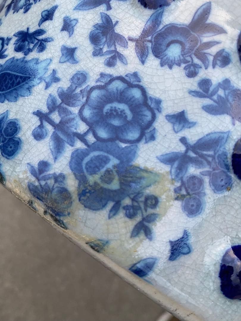 陶器　椅子　花台　ガーデンチェア　染付　山水風景　イス　フラワースタンド　 玄関