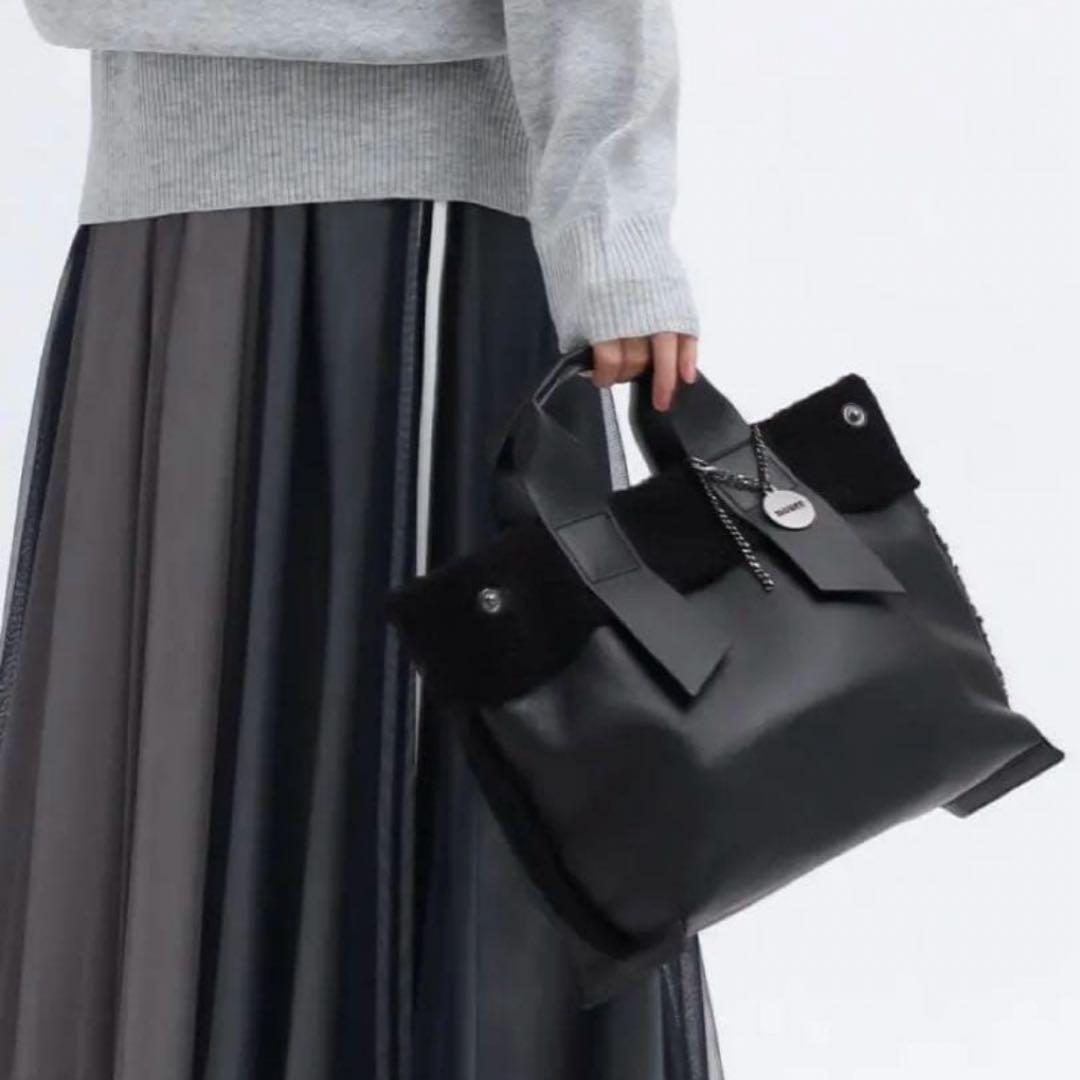 【新品未使用】nuer ヌエール 2WAY 柔らかボア レザー トート 黒