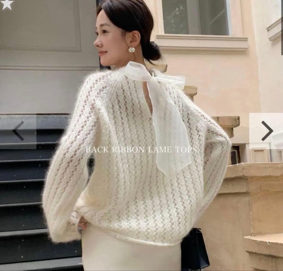 トップス birthday bash BACK RIBBON LAME TOPS