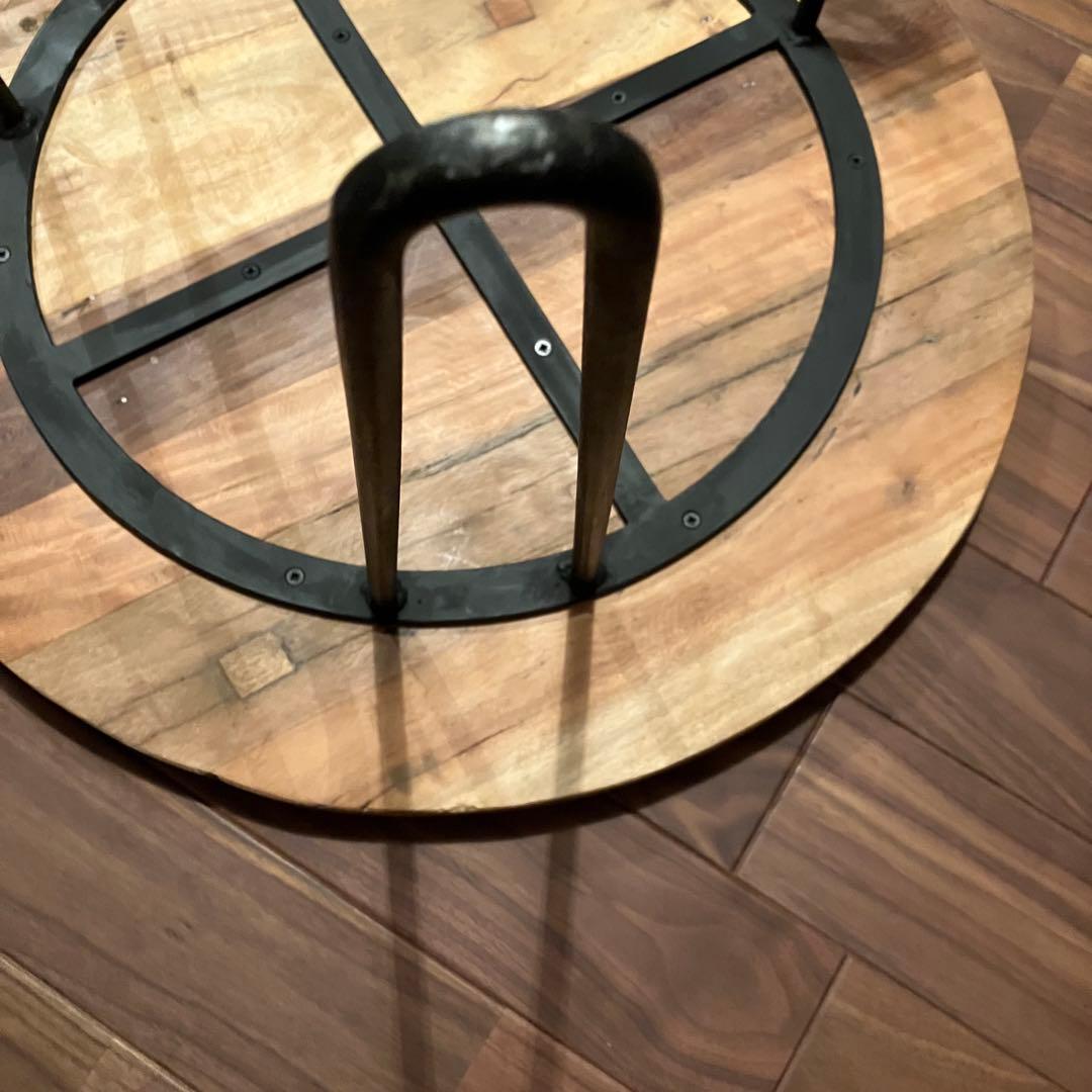 古材とアイアンのコーヒーテーブル ヴィンテージ風サイドテーブル 丸円型60cm