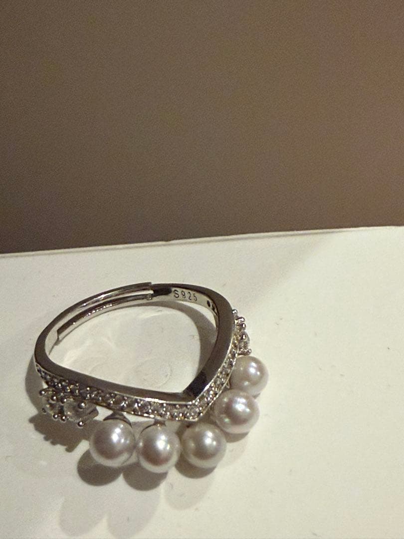 r*a様 銀 シルバー925 V字型リング Akoya海水パール付き