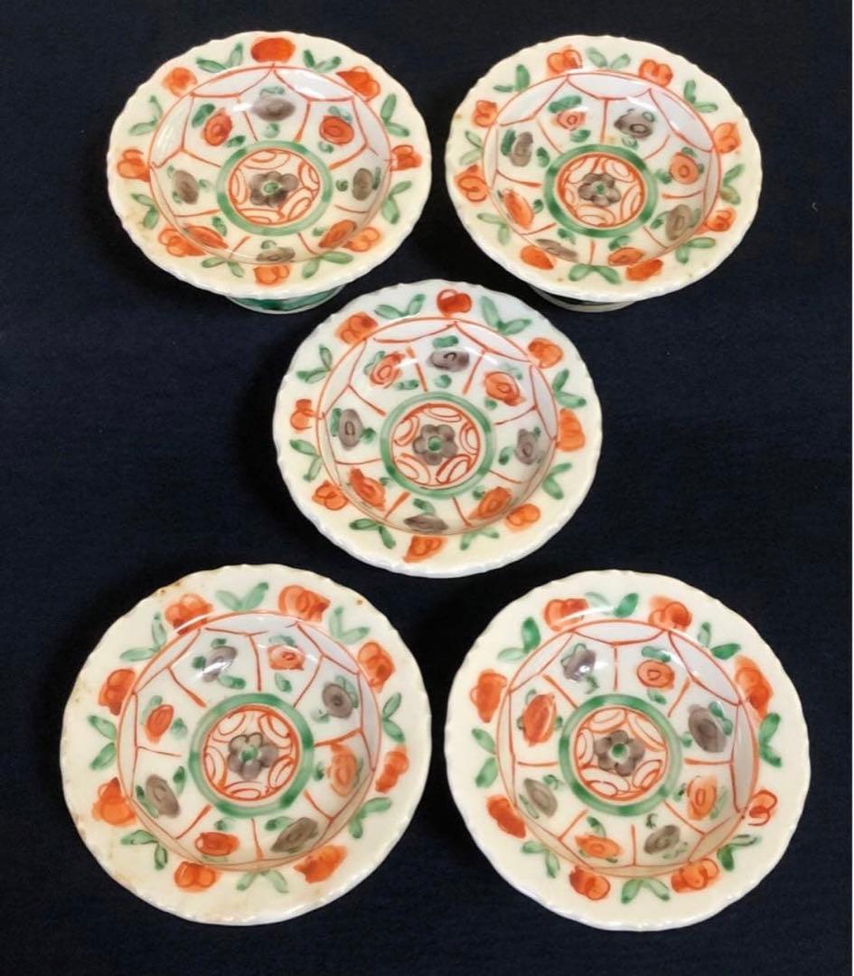 《R》九谷焼 須田 菁華 安南 色絵 台皿5客　1f