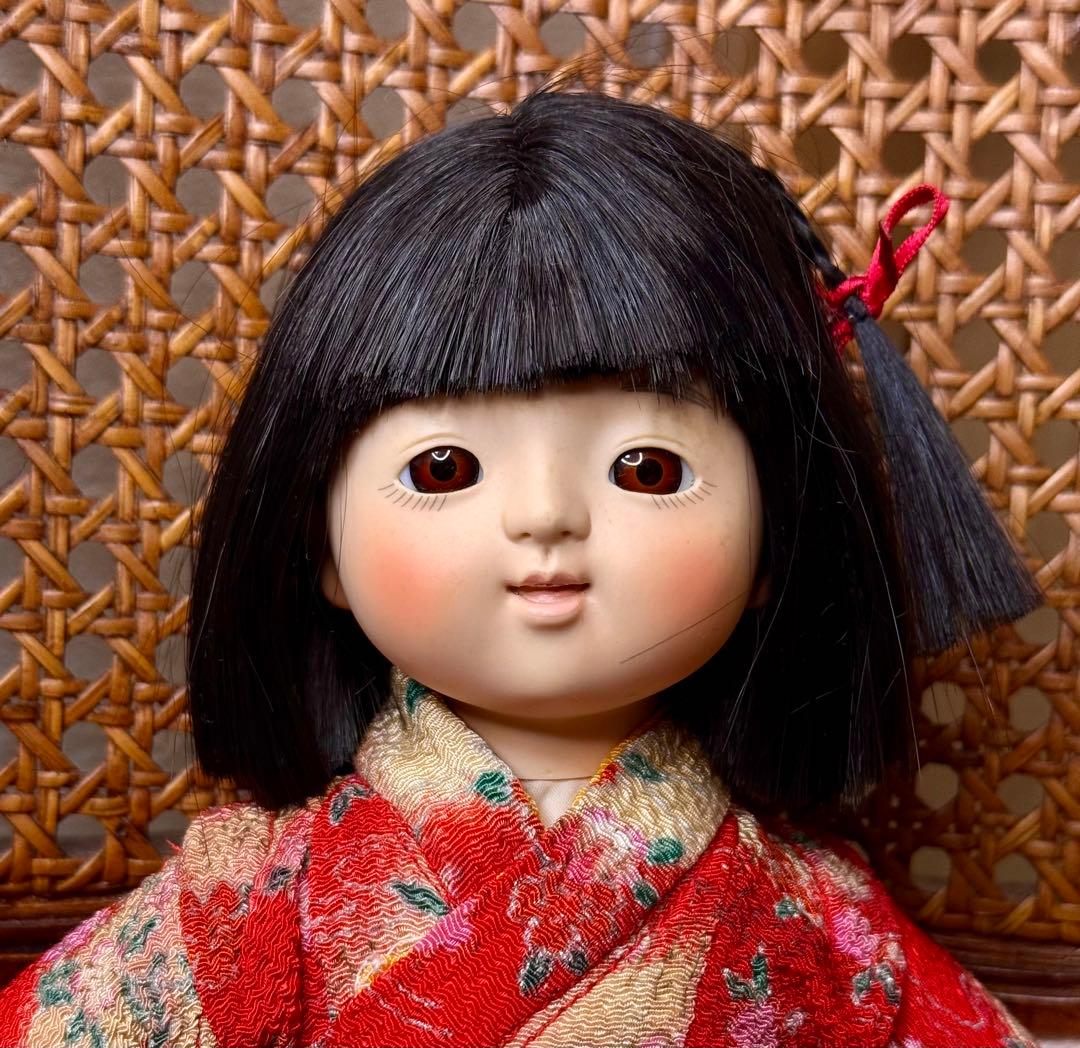 京おさな人形？ 創作人形 女の子 赤い着物 20cm 縮緬 詳細不明