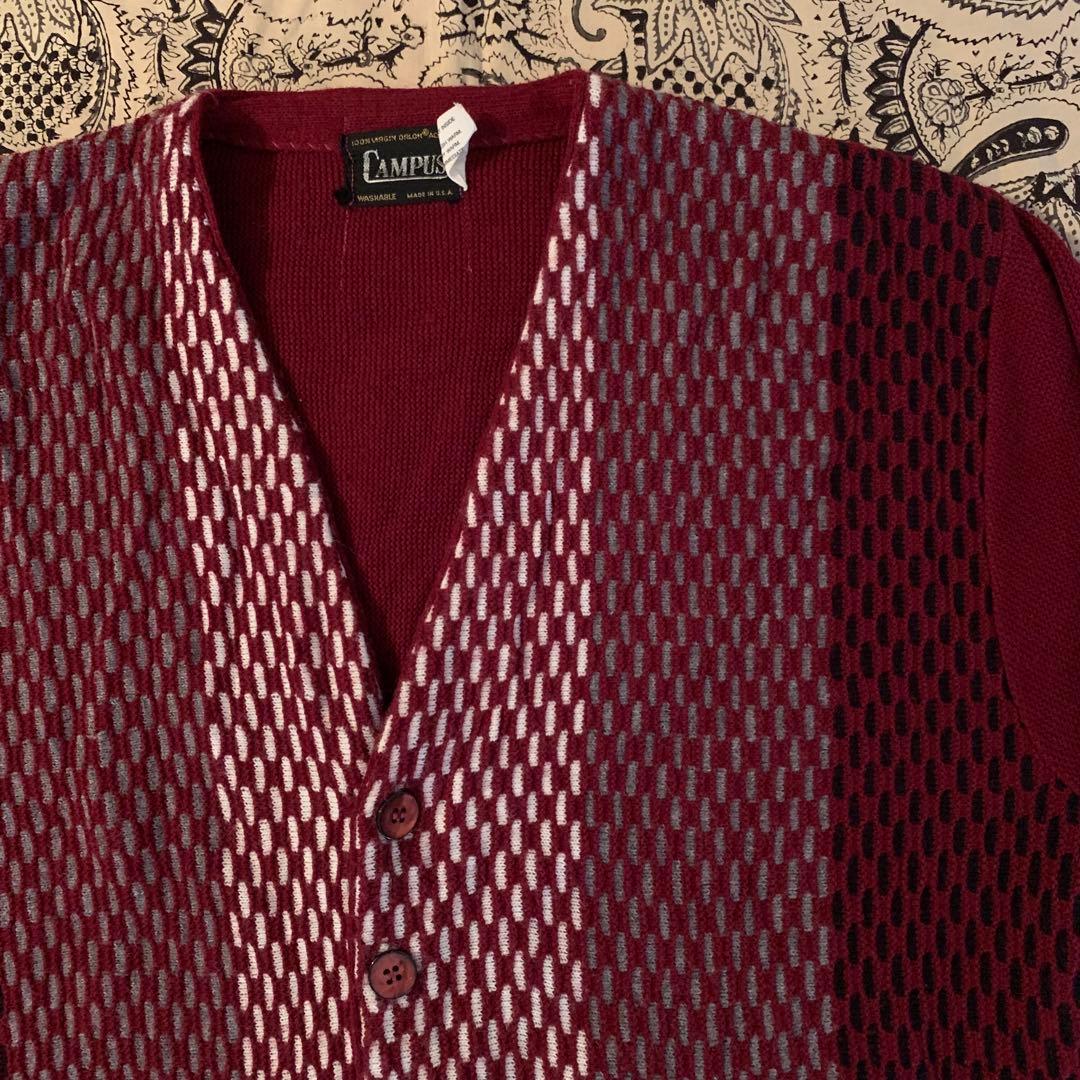 70s【高配色】CAMPUS キャンパス ニット カーディガン ワーク 60s