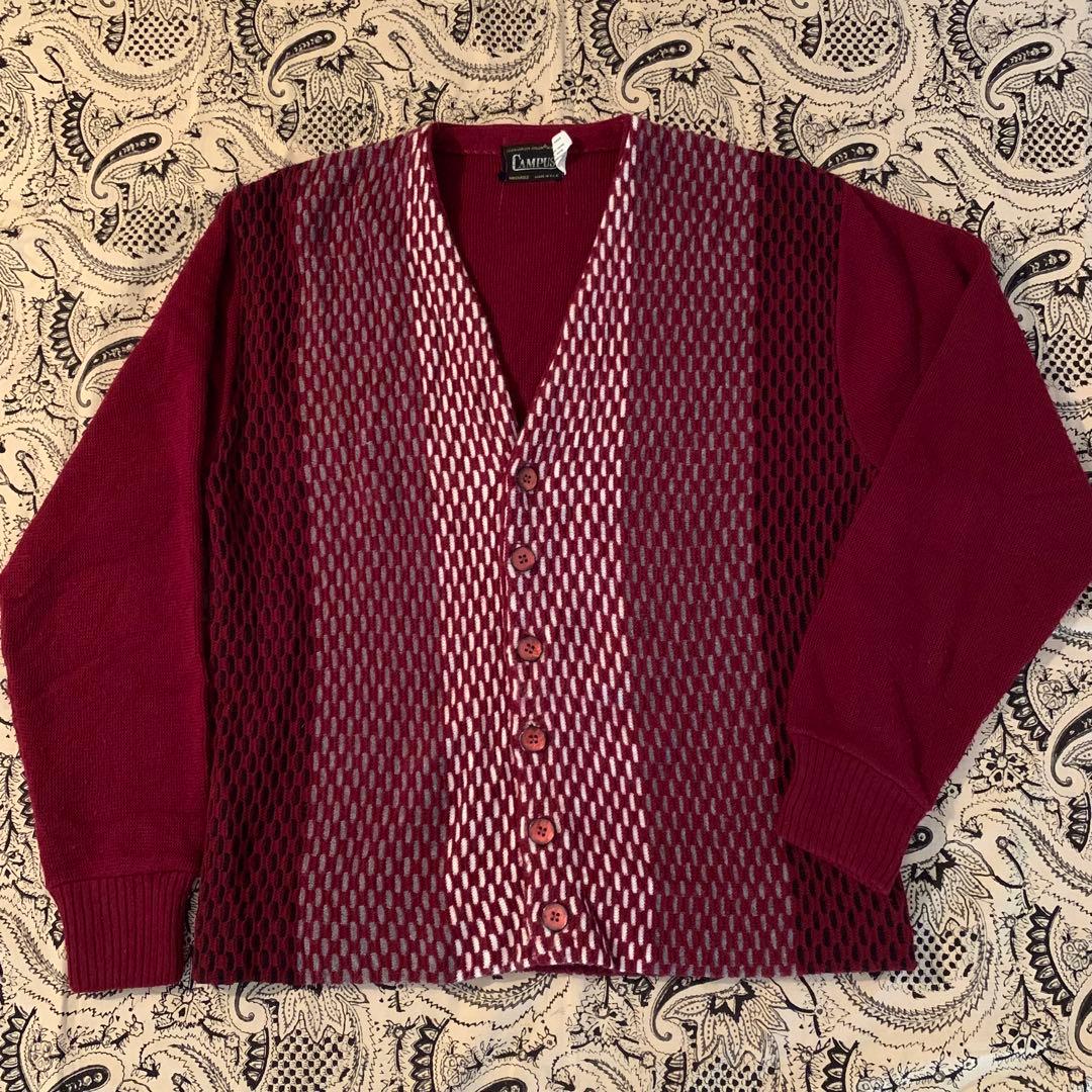 70s【高配色】CAMPUS キャンパス ニット カーディガン ワーク 60s