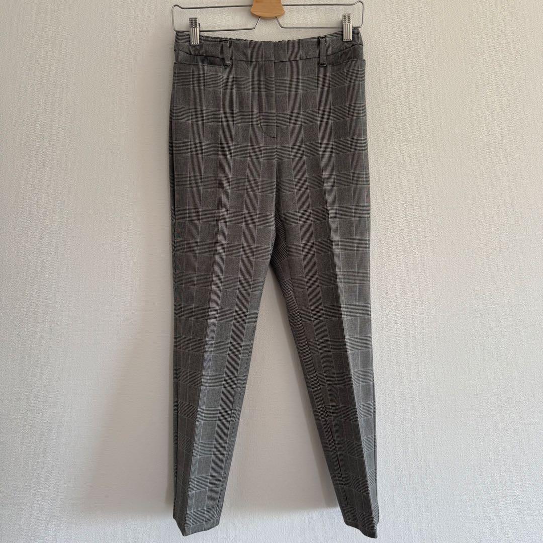 【美品】PLST プラステ　ストレッチ ウォッシャブルノーカラーチェックスーツM