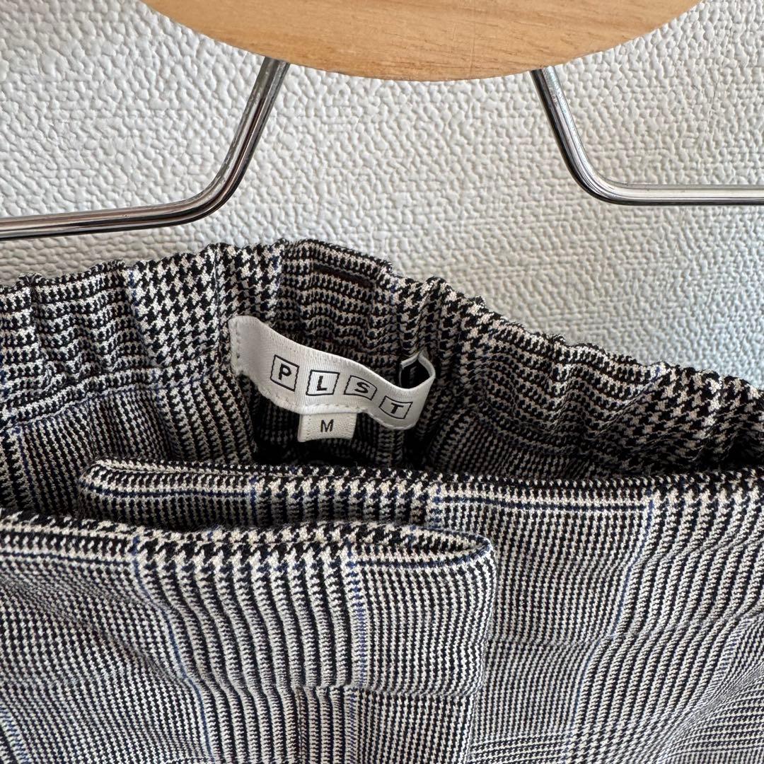 【美品】PLST プラステ　ストレッチ ウォッシャブルノーカラーチェックスーツM