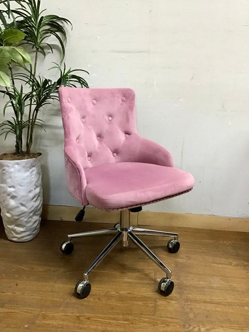 管249☆デスクチェア☆ベルベット☆オフィス回転チェア☆ 昇降チェア☆クロム脚