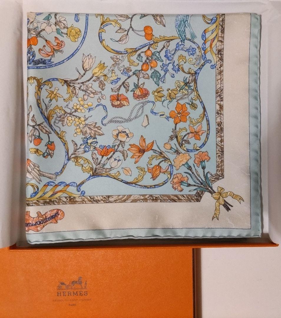 10s14 エルメス スカーフ カレ45 リボン&箱付き 未使用保管品