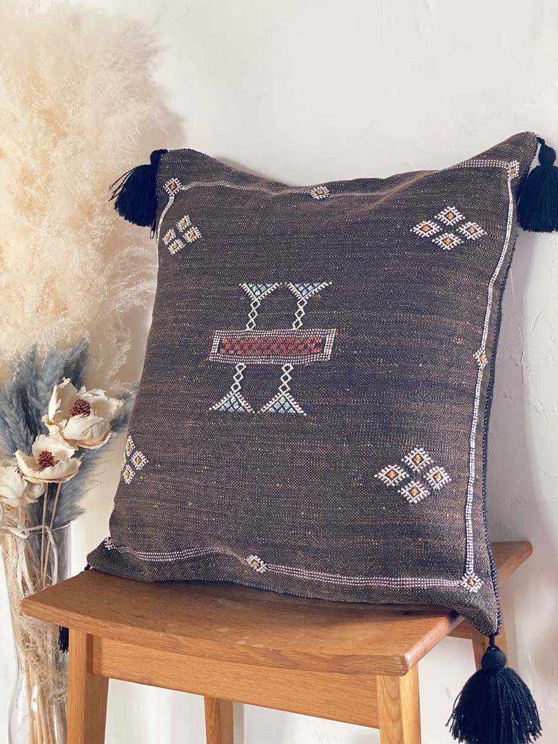 モロッコ製 カクタスシルク サブラ クッションカバー約52〜54×50cm