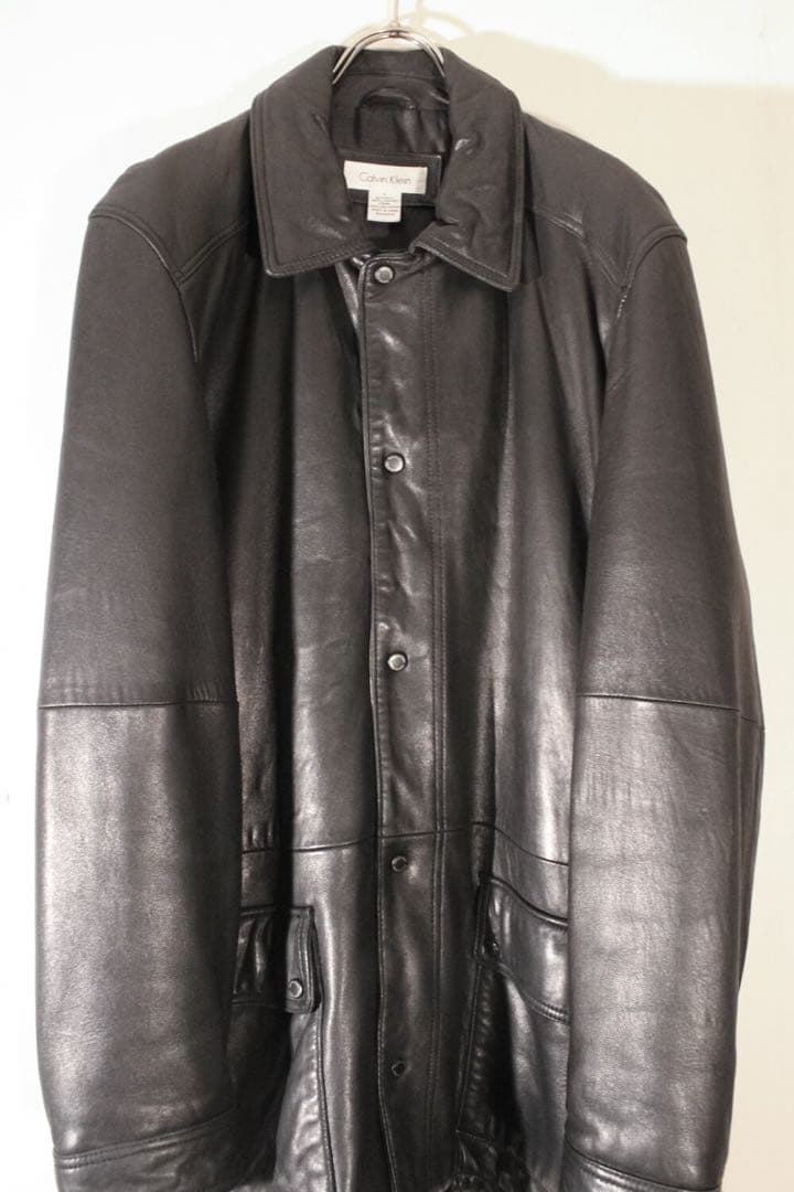 カルバンクライン ラムレザージャケット コートジャケット ロング丈 本革 黒XL