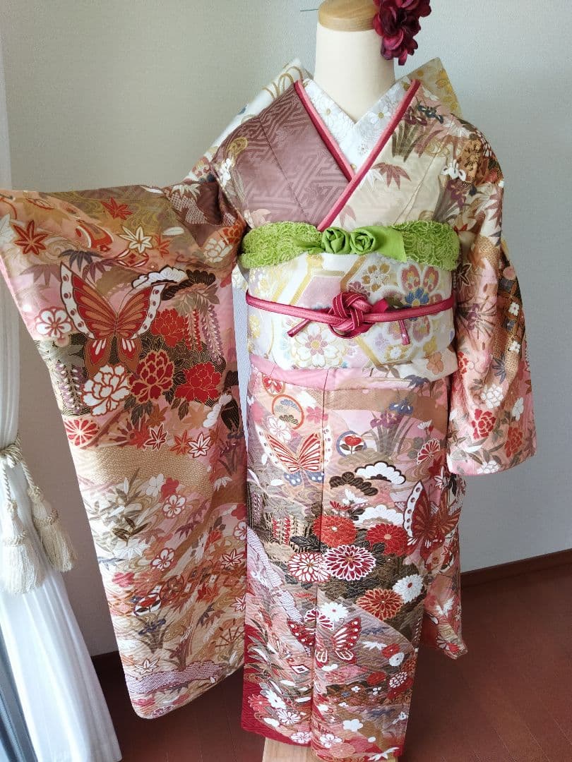 カリア　　　435.苺ミルクティー　振袖7点セット 正絹フルセット　成人式