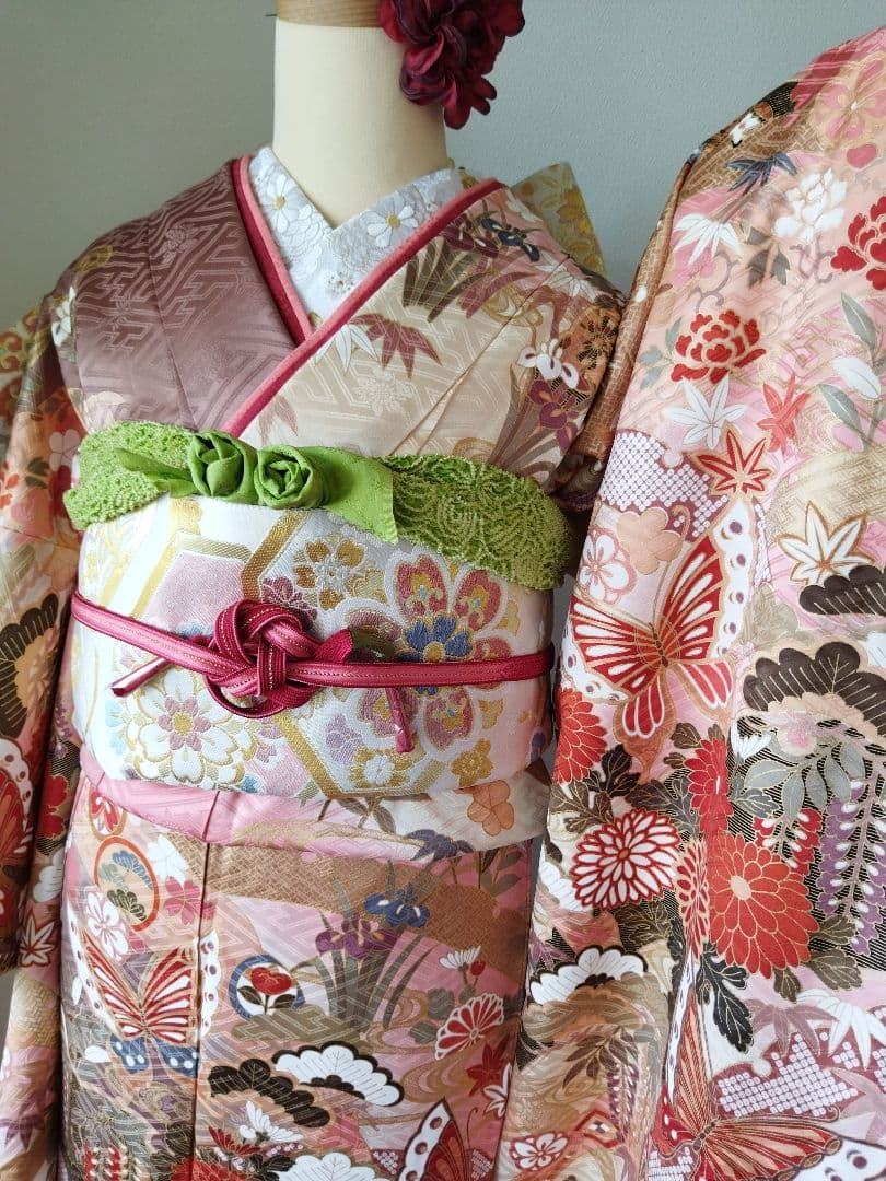 カリア　　　435.苺ミルクティー　振袖7点セット 正絹フルセット　成人式