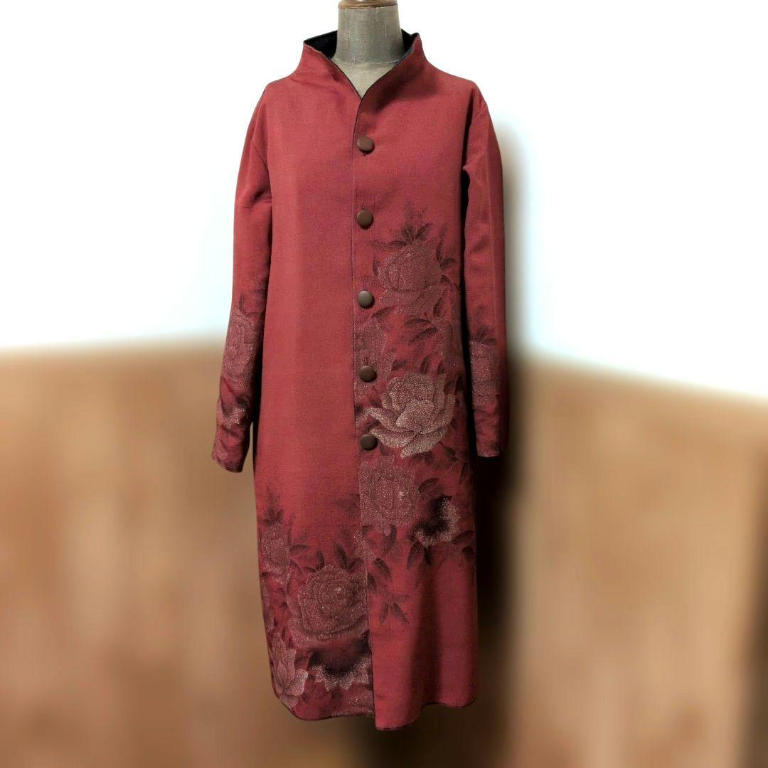 着物リメイクコート♪12♪大島紬♪105cm♪リバーシブル