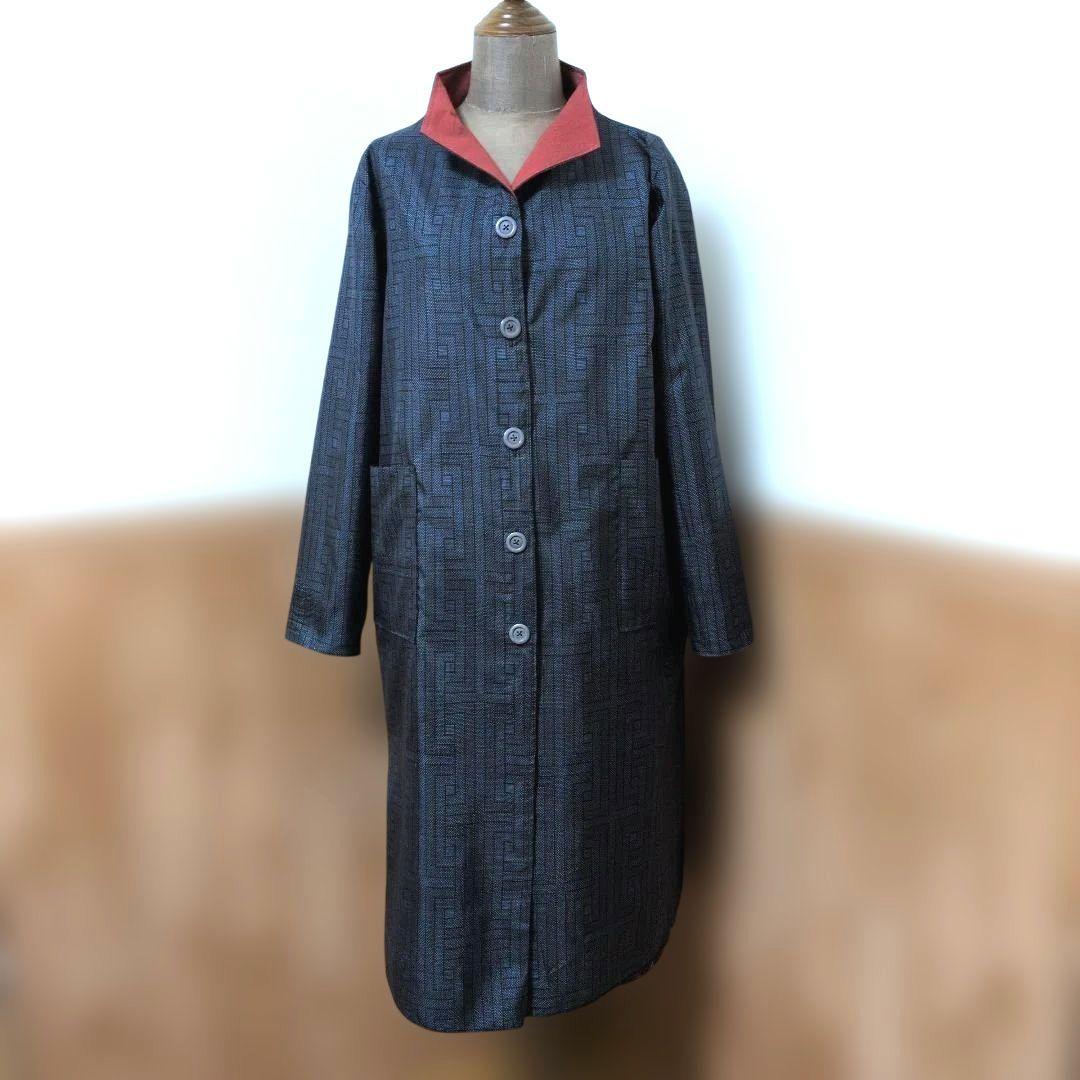 着物リメイクコート♪12♪大島紬♪105cm♪リバーシブル
