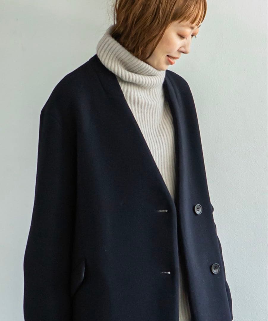 Noble定価53,900円 カシミヤ混MTRチェスターディテールVカラーコート