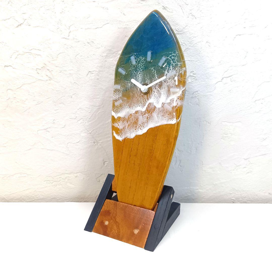 【1105】オーシャンアート　ウッドレジン　サーフボード　時計　インテリア雑貨