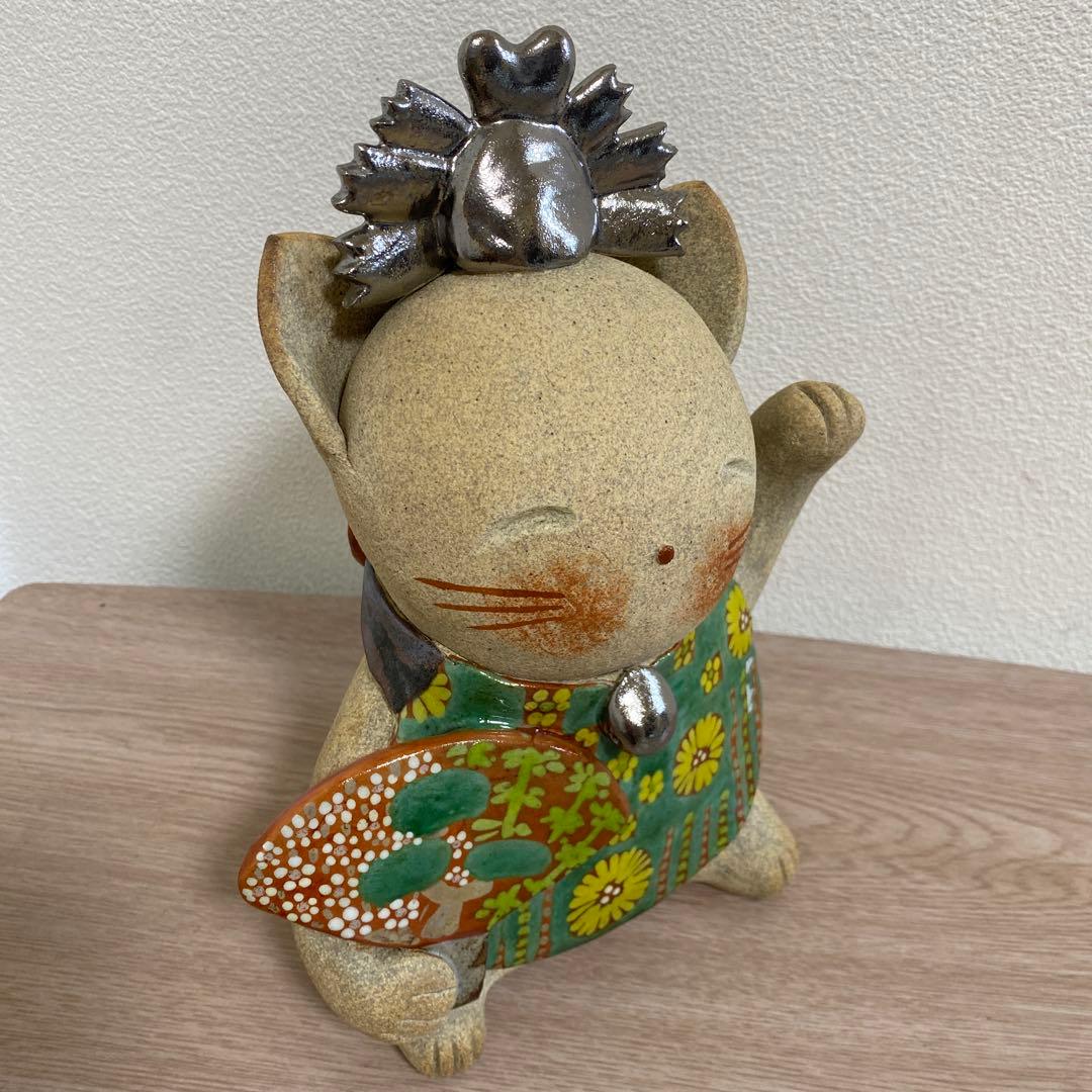 益子焼　加藤 麻里作 陶器　お雛様　猫　ネコ　22センチ