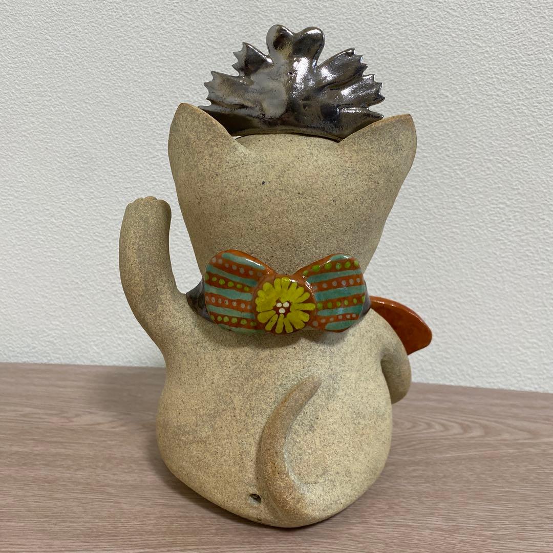 益子焼　加藤 麻里作 陶器　お雛様　猫　ネコ　22センチ