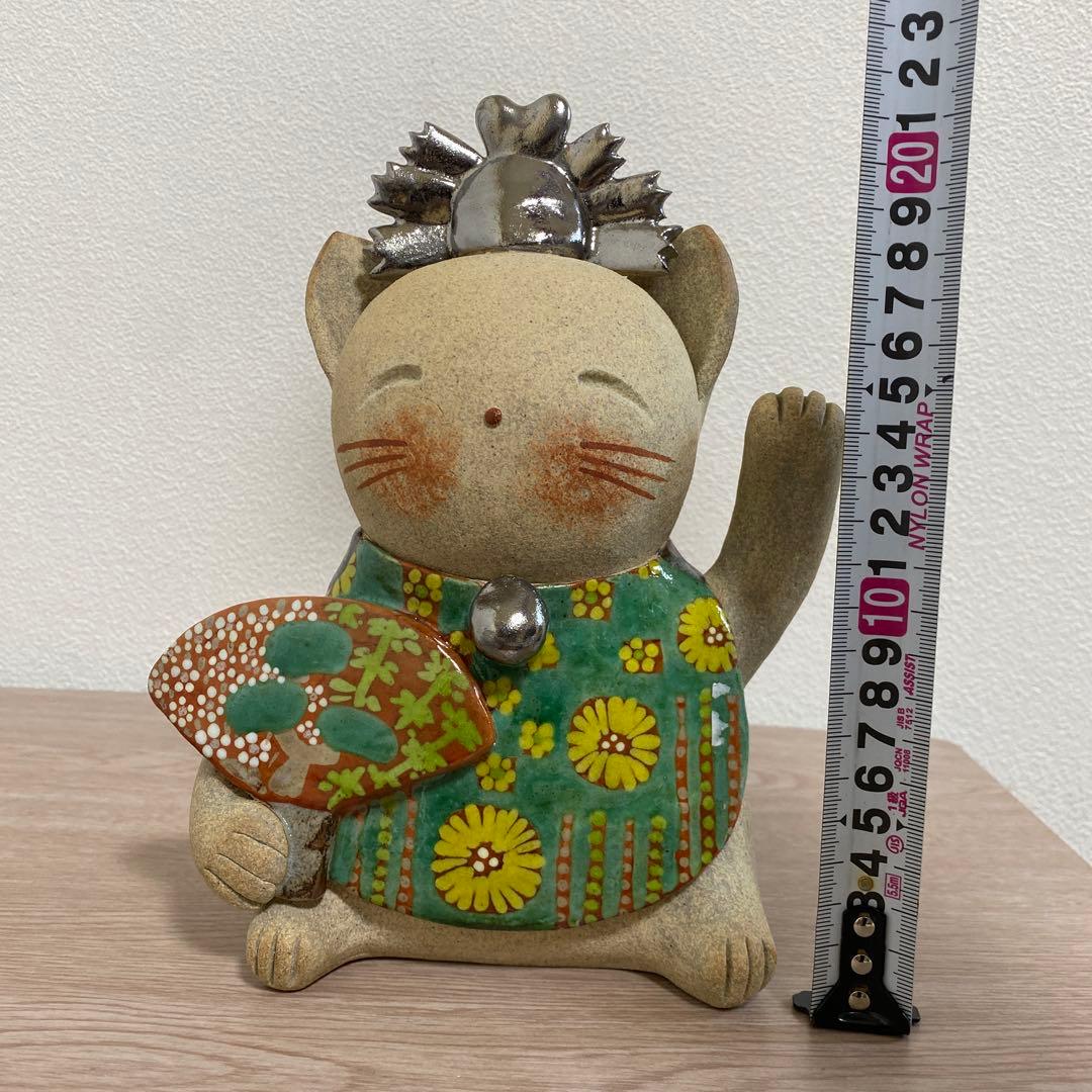 益子焼　加藤 麻里作 陶器　お雛様　猫　ネコ　22センチ