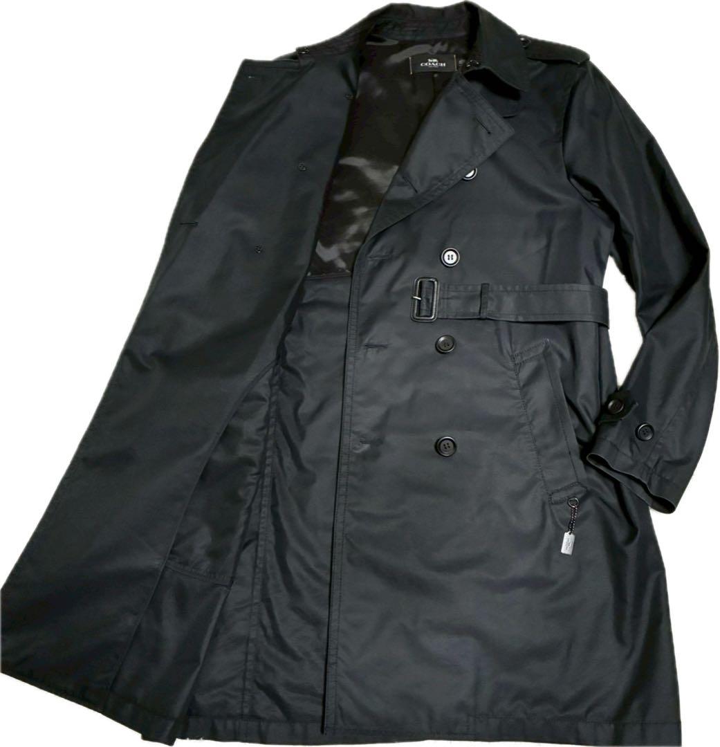 極美品/XL相当　COACH トレンチコート　ロング　ベルト　黒　チャーム　牛革