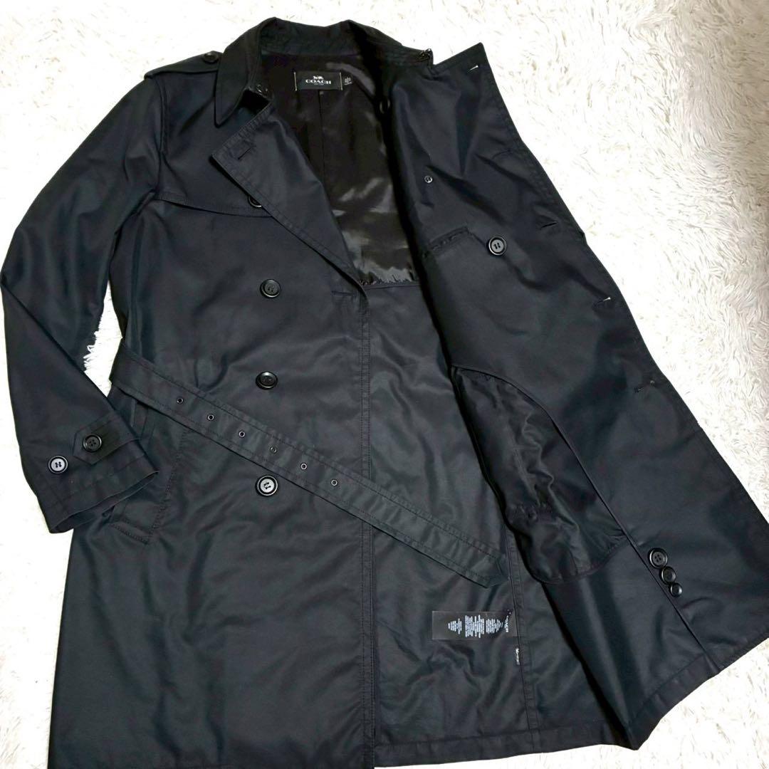 極美品/XL相当　COACH トレンチコート　ロング　ベルト　黒　チャーム　牛革