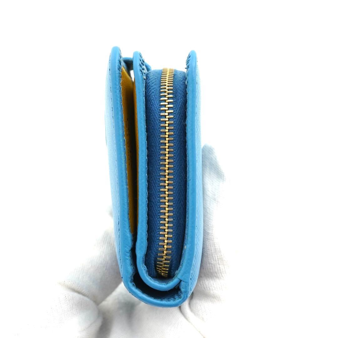 ✨プレゼント梱包　箱保証書付き✨　PRADA ミニ財布　サフィアーノ　L字　水色