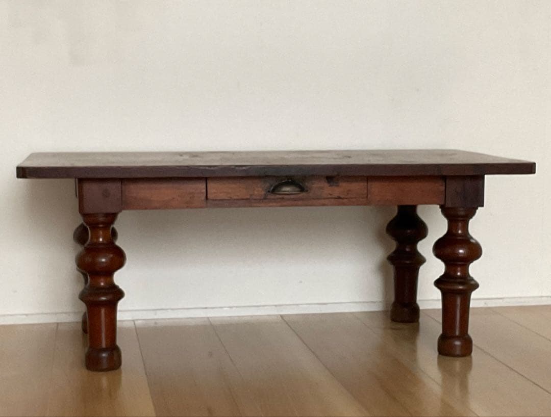 ろくろ脚 ちゃぶ台 文机 ローテーブル 引き出し付き アンティーク家具 古道具