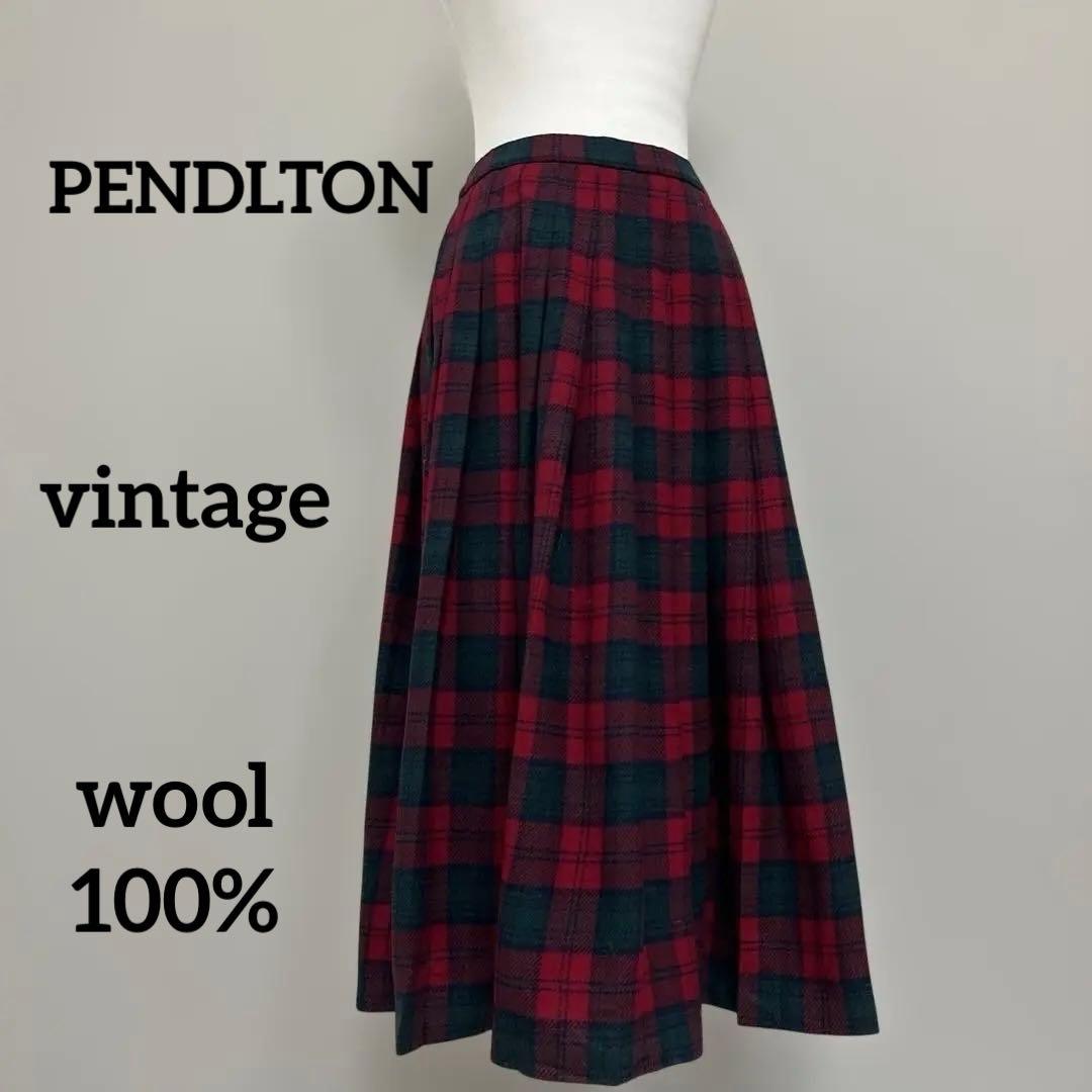vintage ペンドルトン　赤チェック　ウールスカート　プリーツスカート