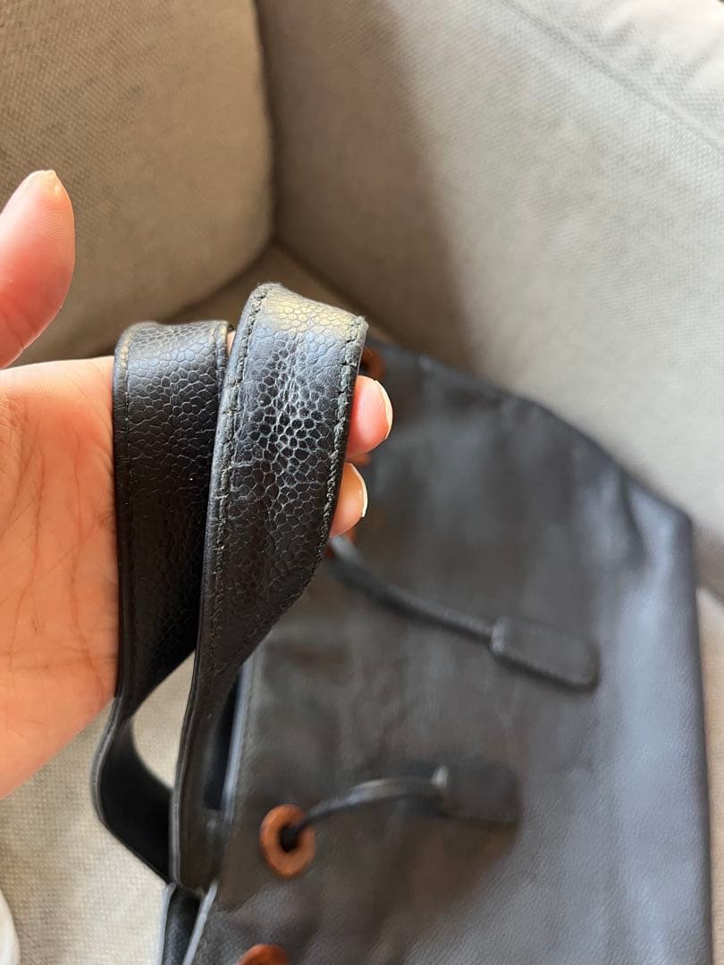 CHANEL ウッド　ショルダー　トートバッグ　キャビアスキン　ブラック