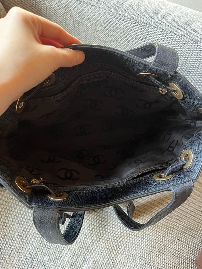 CHANEL ウッド　ショルダー　トートバッグ　キャビアスキン　ブラック