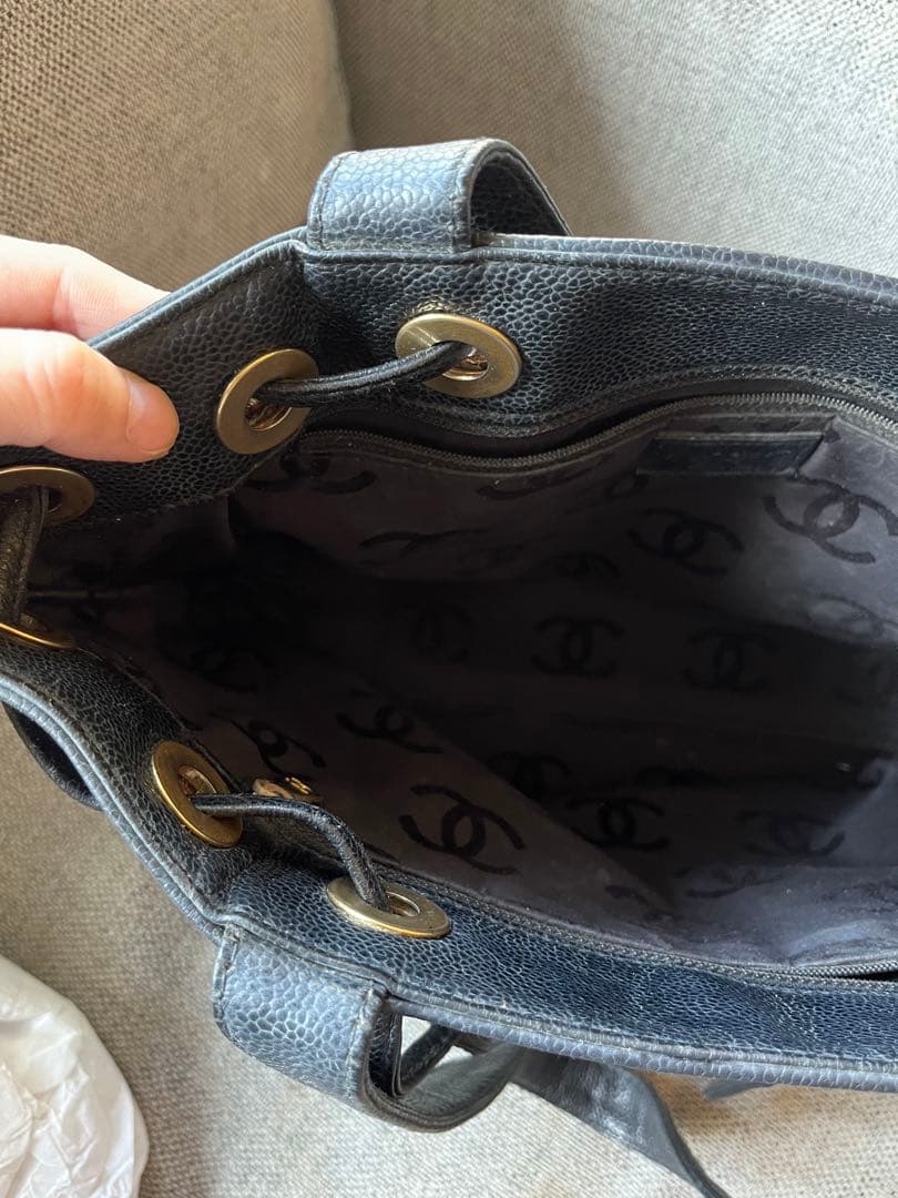 CHANEL ウッド　ショルダー　トートバッグ　キャビアスキン　ブラック