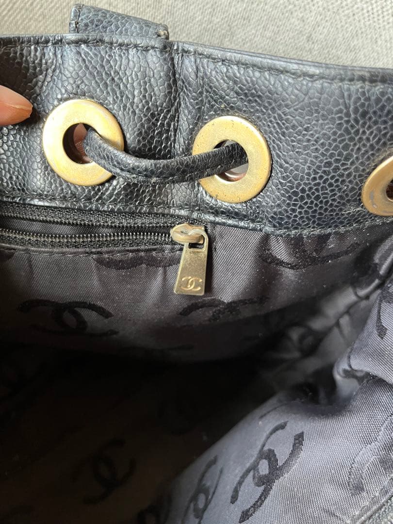 CHANEL ウッド　ショルダー　トートバッグ　キャビアスキン　ブラック