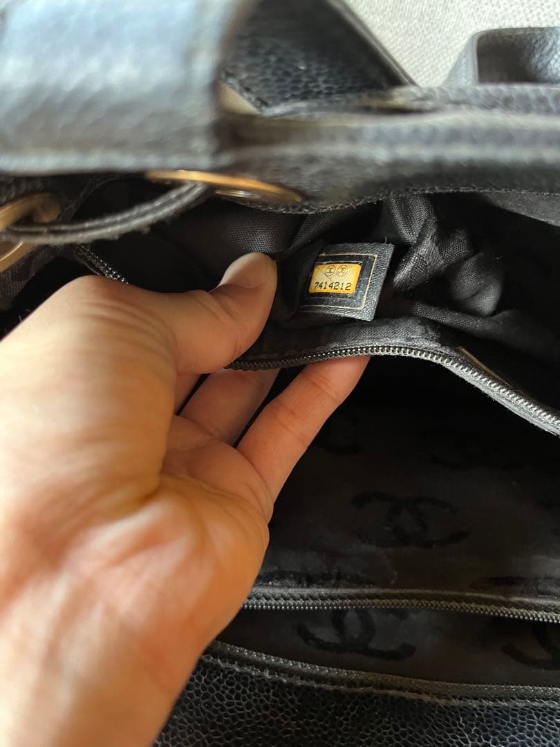 CHANEL ウッド　ショルダー　トートバッグ　キャビアスキン　ブラック