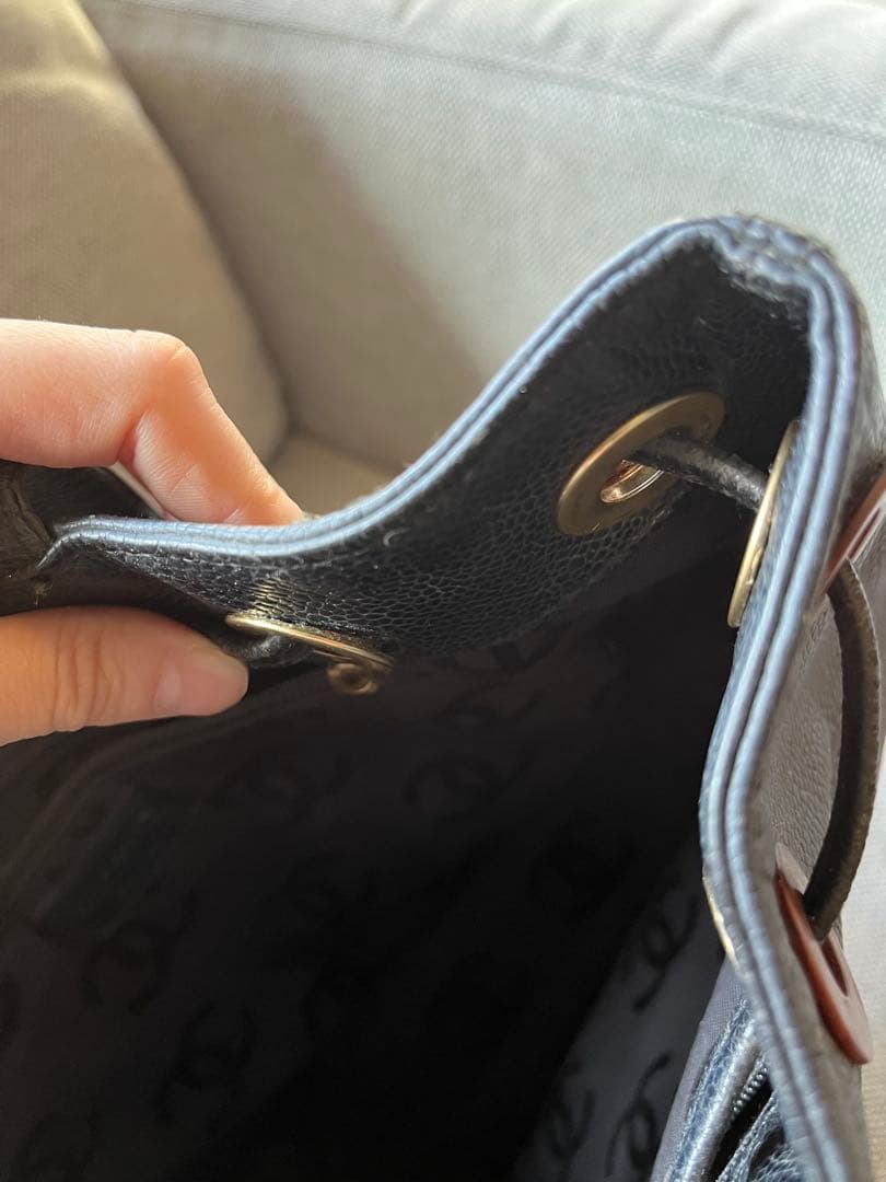 CHANEL ウッド　ショルダー　トートバッグ　キャビアスキン　ブラック